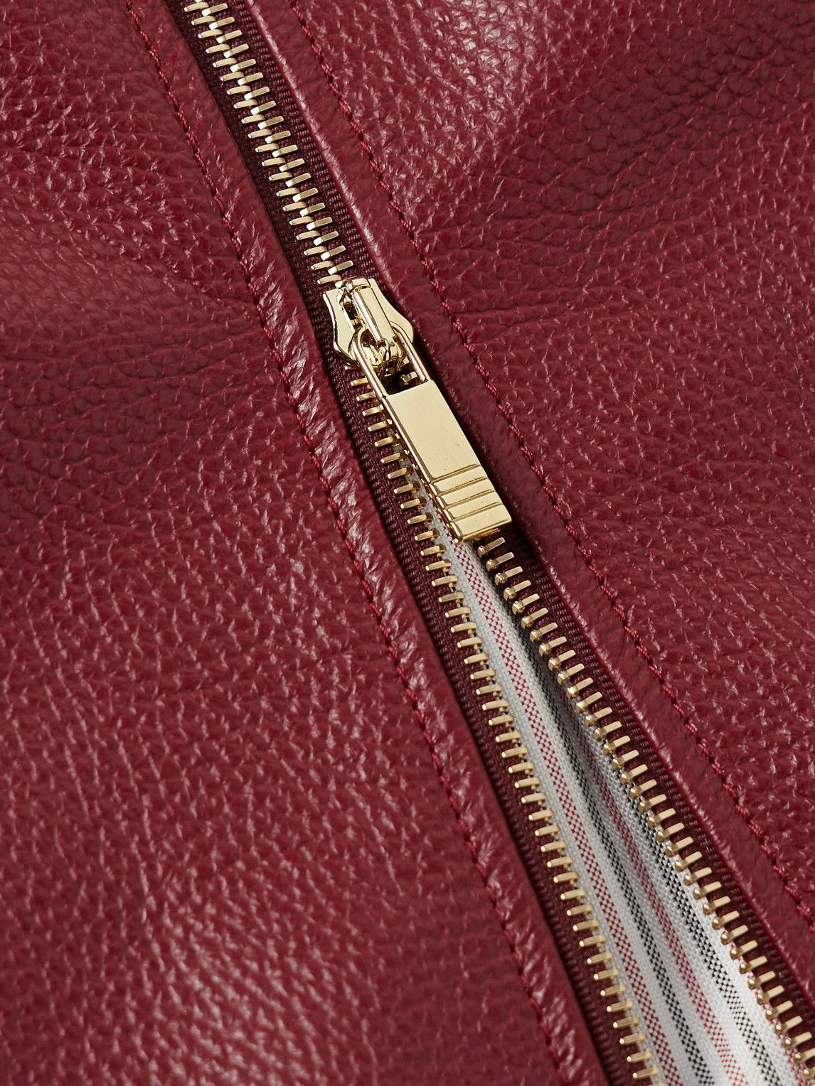 Thom Browne - Striped Full-Grain Leather Bomber Jacket - Burgundy