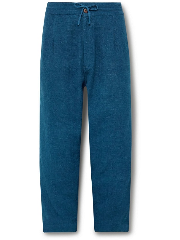 Photo: 11.11/eleven eleven - Tapered Slub Cotton Drawstring Trousers - Blue