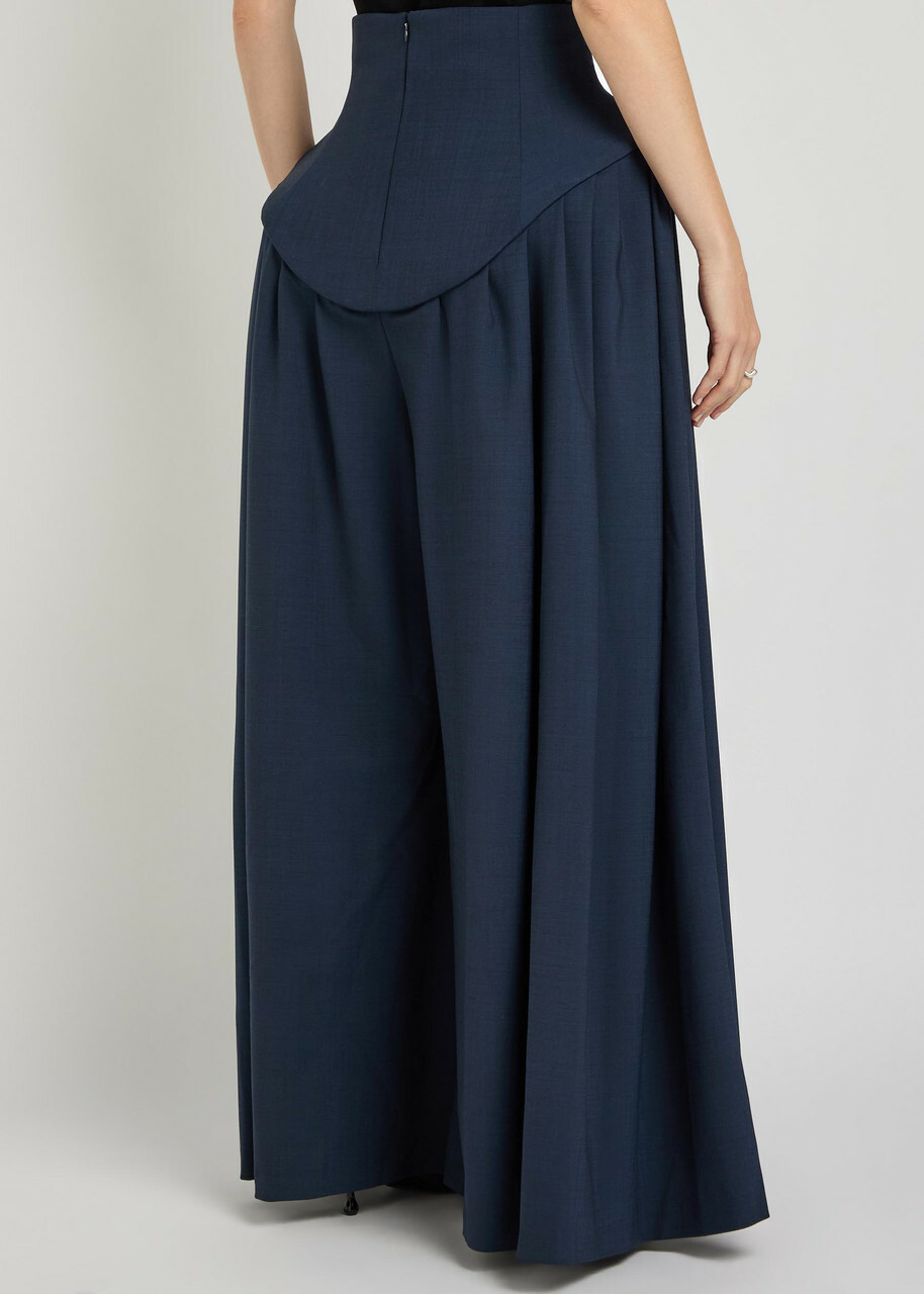 A.W.A.K.E Mode Basque Pleated Wide-leg Wool-blend Trousers Navy