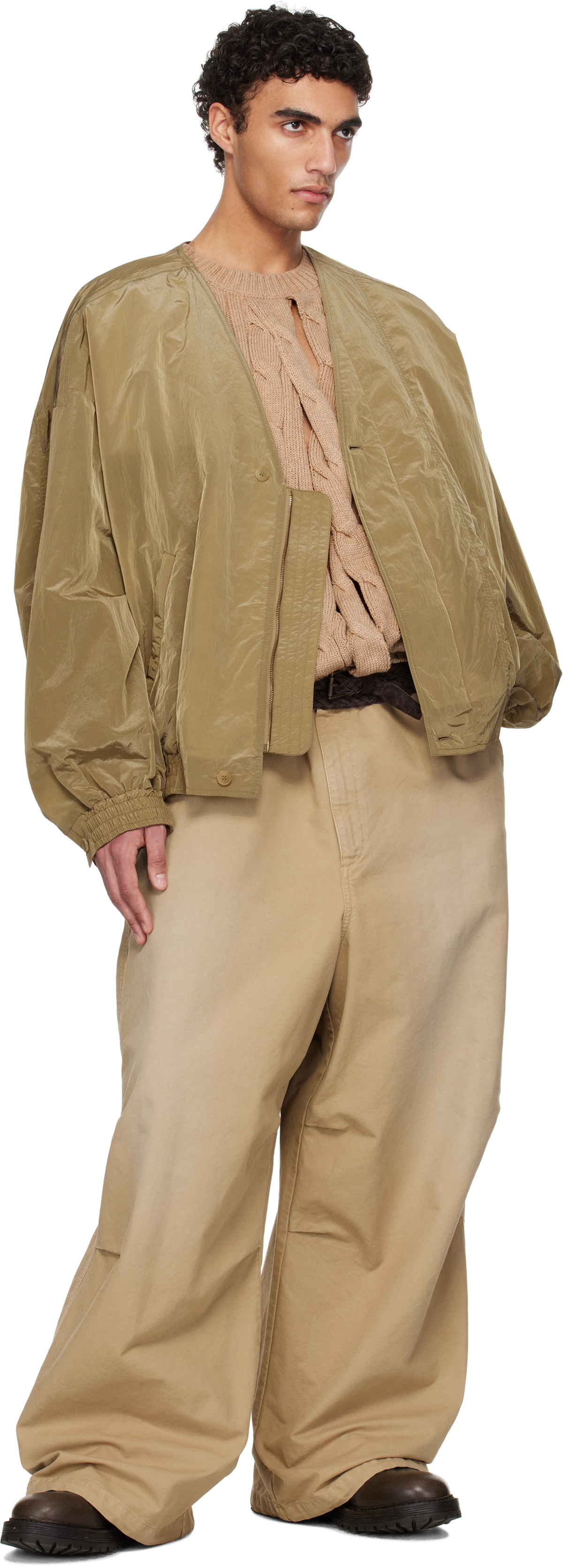 Hed Mayner Beige Crinkled Taffeta Bomber Jacket Hed Mayner