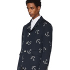 Thom Browne Navy Unconstructed Anchor Sport Blazer