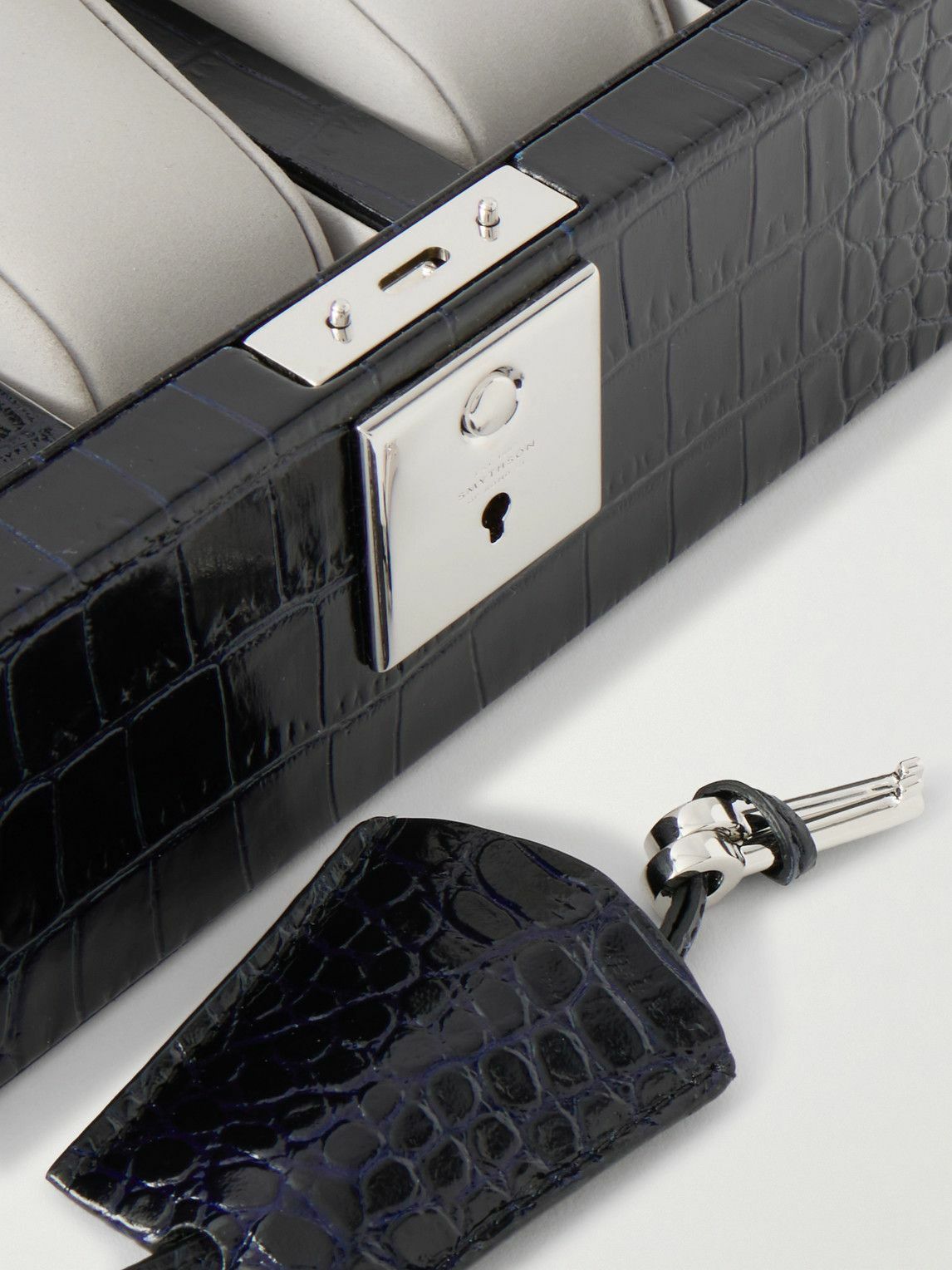 Smythson - Mara Croc-Effect Leather Six-Piece Watch Box