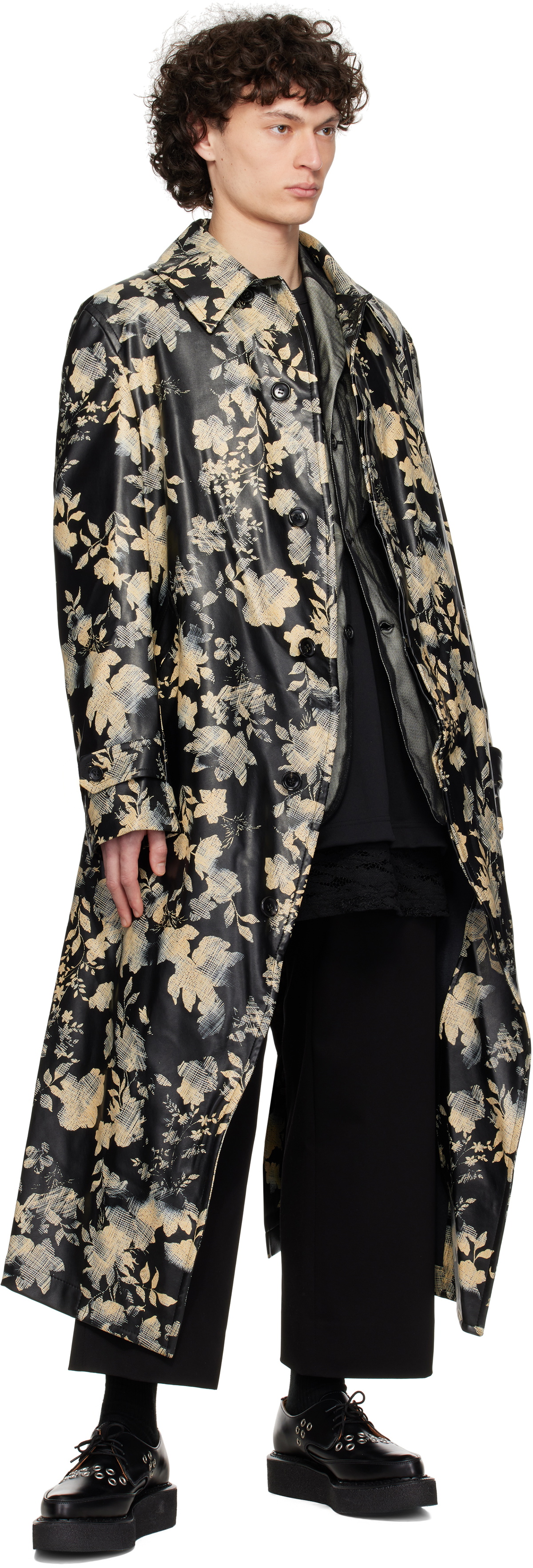 Comme des Garçons Homme Plus Black Printed Faux-Leather Coat