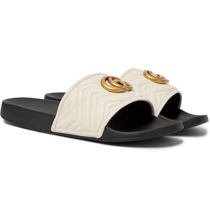 Photo: Gucci - Pursuit Logo-Embellished Quilted Leather Slides - White