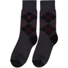 Alexander McQueen Grey and Red Argyle Socks