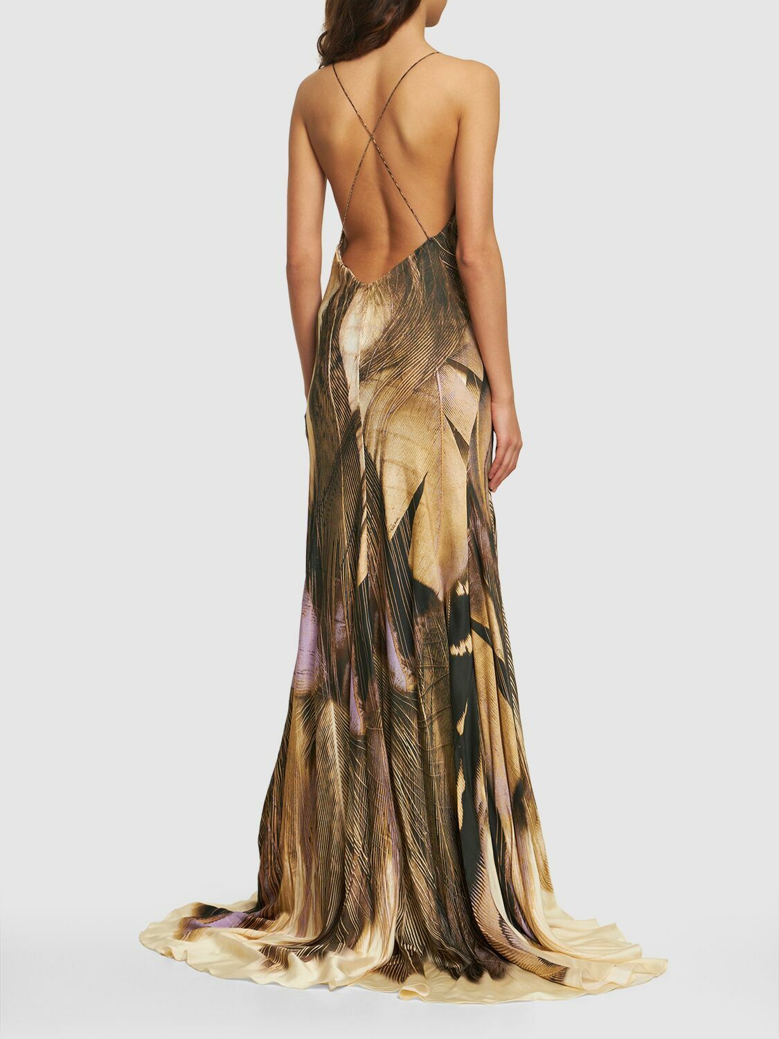 ROBERTO CAVALLI Printed Viscose Satin Long Dress Roberto Cavalli