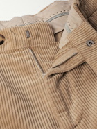 Brunello Cucinelli - Slim-Fit Straight-Leg Pleated Garment-Dyed Cotton-Corduroy Trousers - Brown