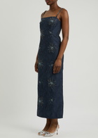 Huishan Zhang Astra Embellished Cloqué Maxi Dress Navy