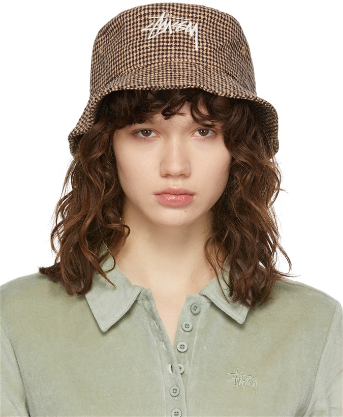 Photo: Stüssy Beige & Brown Wool Check Big Stock Bucket Hat