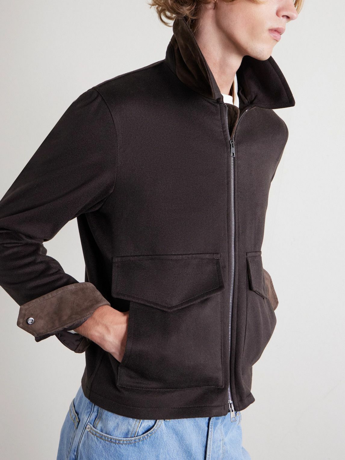 J. Mueser - Plush-Trimmed Cashmere Bomber Jacket - Brown