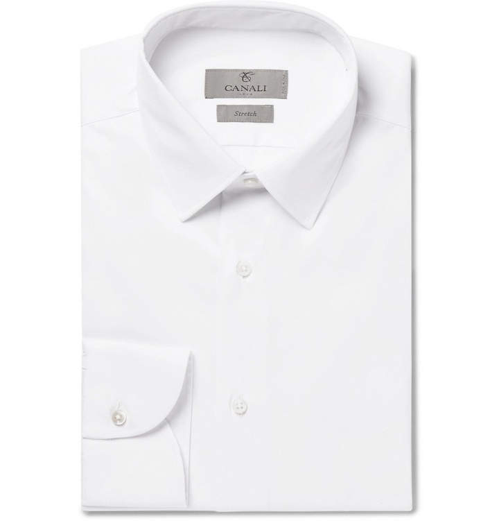 Photo: Canali - White Slim-Fit Stretch Cotton-Blend Poplin Shirt - Men - White