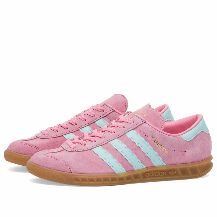 Photo: Adidas Women's Hamburg W in Bliss Pink/Semi Flash Aqua/Gum