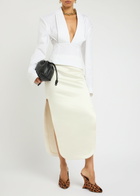A.W.A.K.E Mode Side-split Satin Midi Skirt Ivory