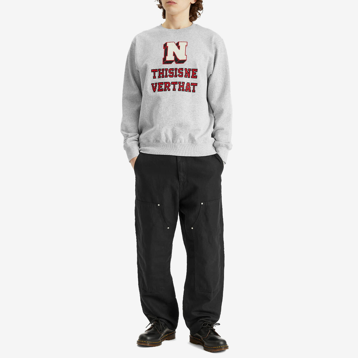 thisisneverthat Men's Cross Stitched Crew Sweatshirt in Grey Heather