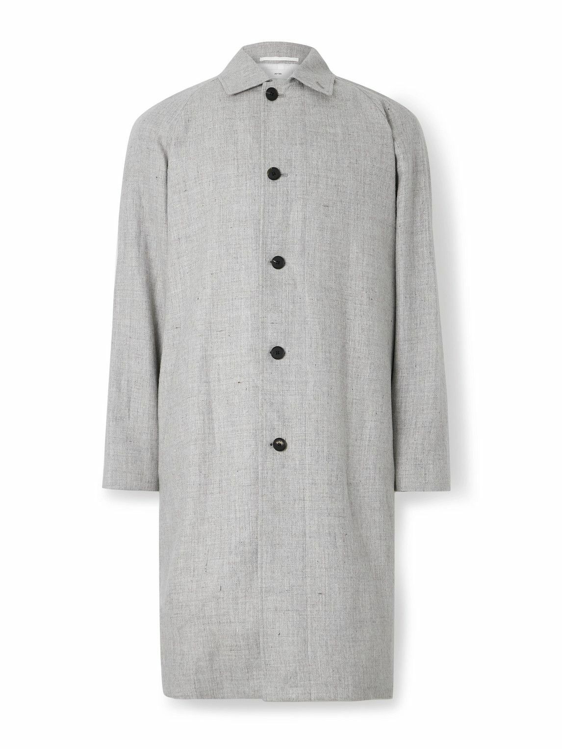 ATON - Balmacaan Linen and Wool-Blend Twill Coat - Gray ATON