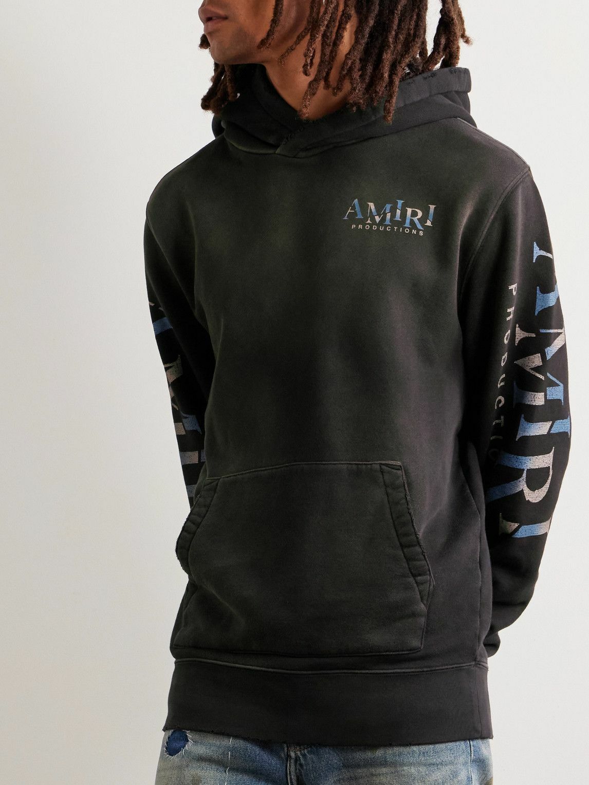 AMIRI Distressed Logo-Print Cotton-Jersey Hoodie for Men