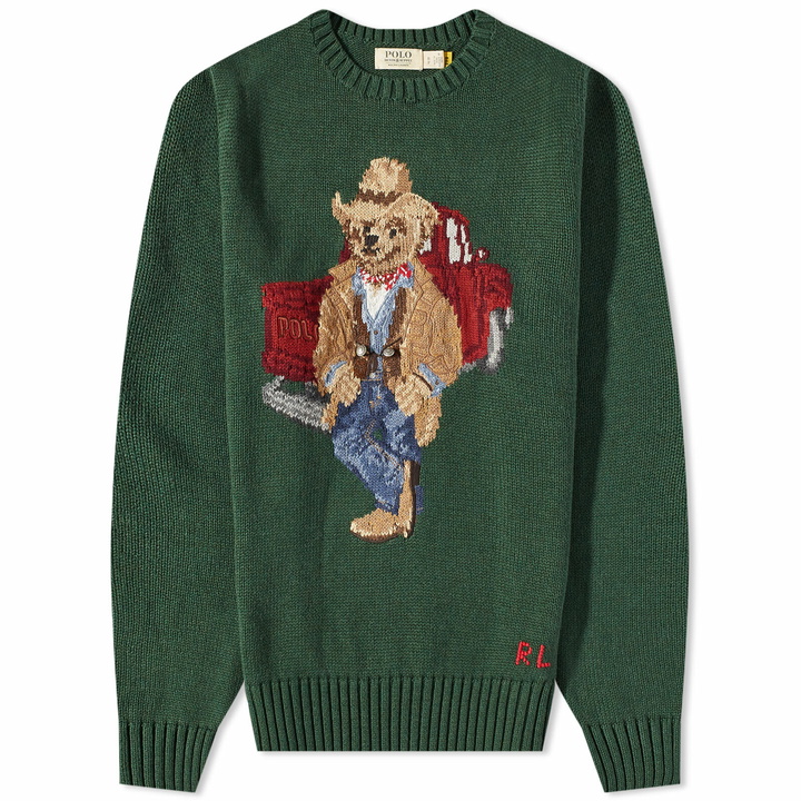 Photo: Polo Ralph Lauren Men's Trucker Bear Crew Knit in New Forest Heather