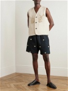 Kartik Research - Straight-Leg Embellished Cotton Drawstring Shorts - Black