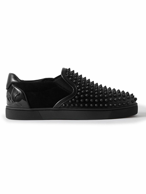 Photo: Christian Louboutin - Fun Sailor Studded Leather and Suede Slip-On Sneakers - Black