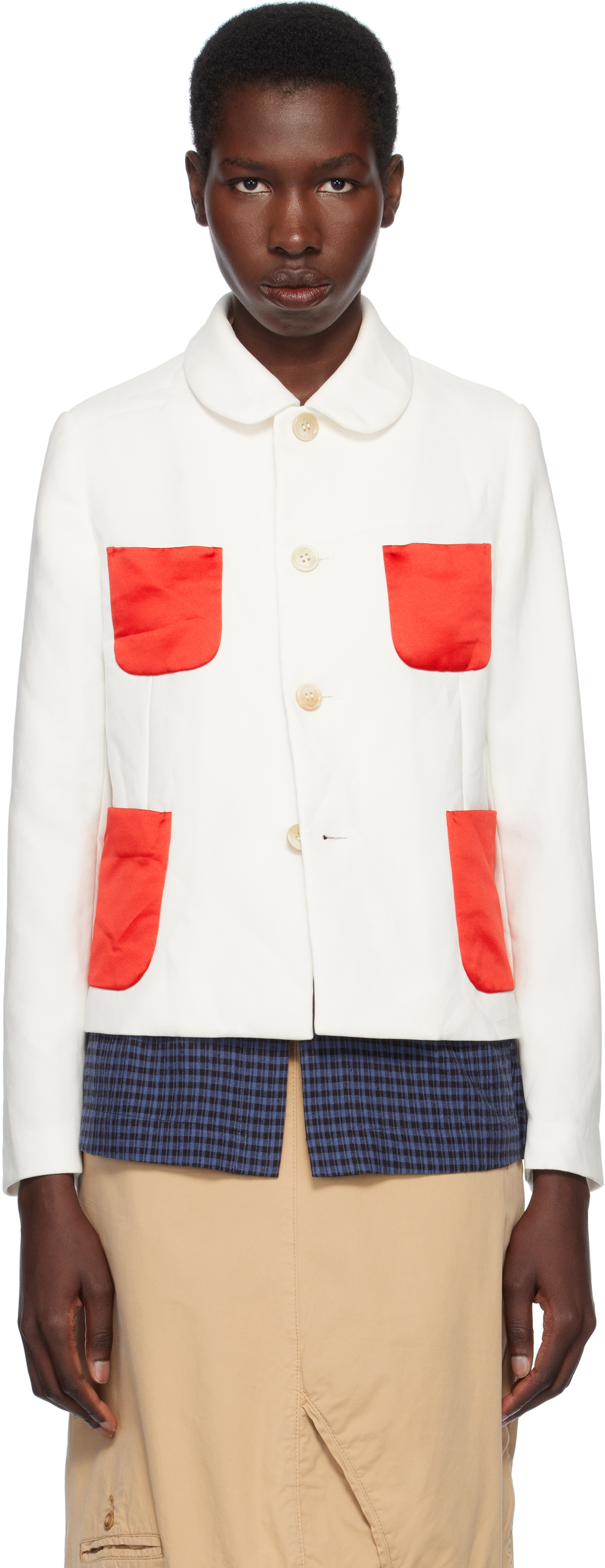 Comme des Garçons Girl White & Red Gabardine & Satin Blazer