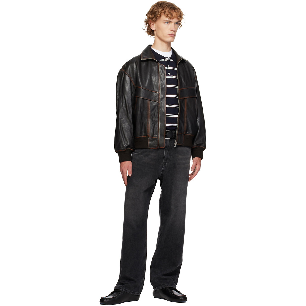Dunst Brown Stand Collared Leather Jacket