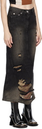 lesugiatelier Black Distressed Denim Midi Skirt