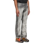 Off-White Gray Diagonal Embroidered Twist Stack Jeans
