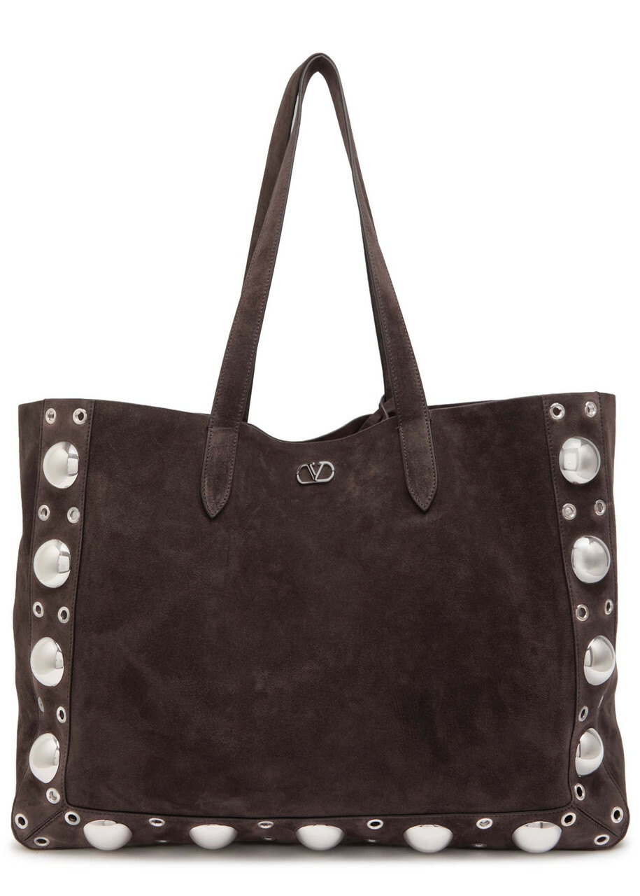 Valentino Nellcôte Large Studded Suede Tote - Brown - One Size
