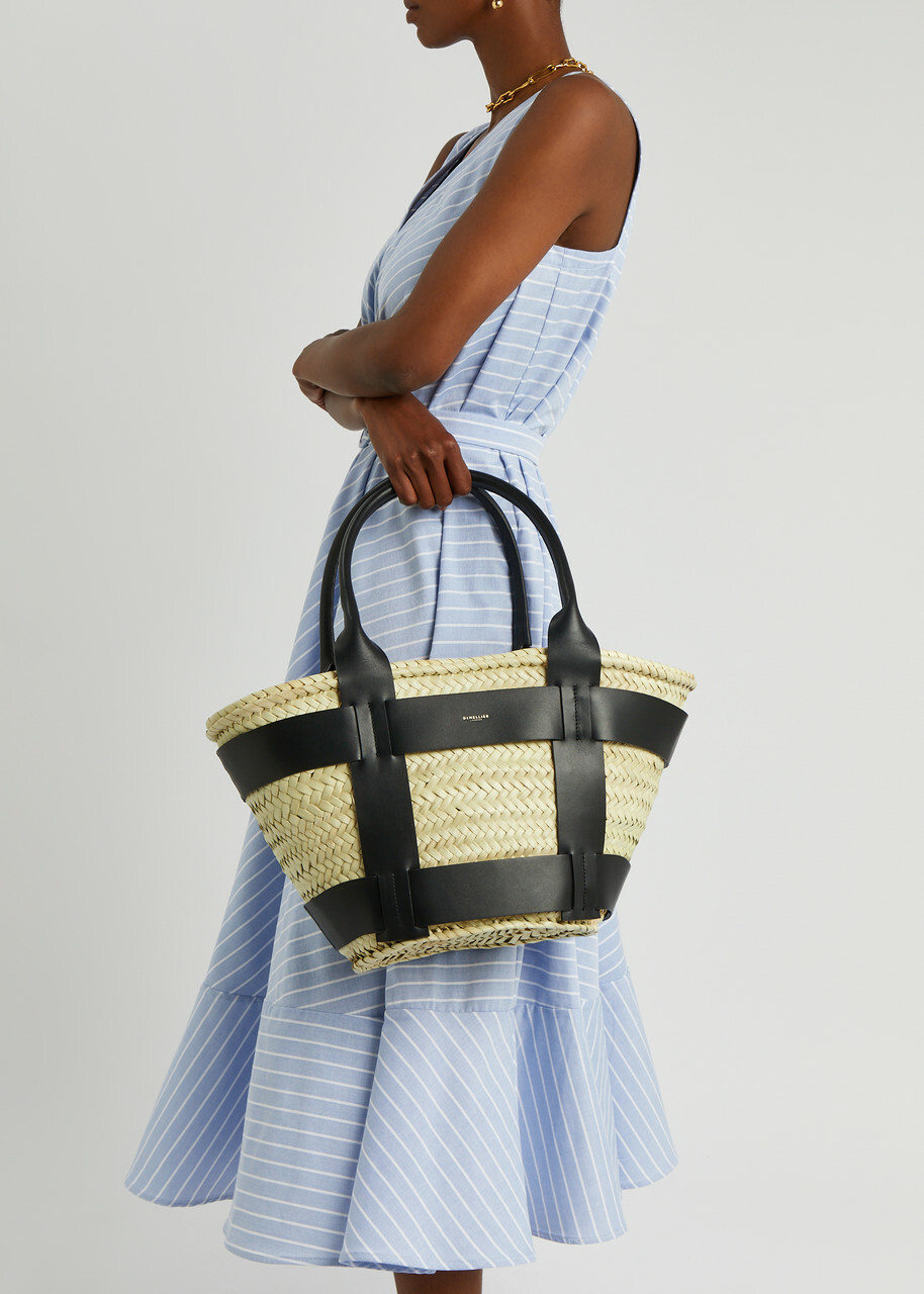 【DEMELLIER】The Santorini straw basket bag The Santorini | Natural Basket Black Smooth | DeMellier