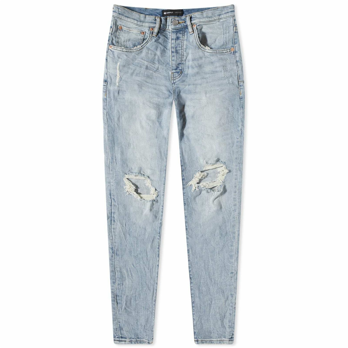 Purple-Brand Jeans - Faded Distressed and Ripped - Light Indigo