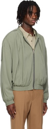 RECTO Khaki 80s Tucked Detail Disco Bomber Jacket
