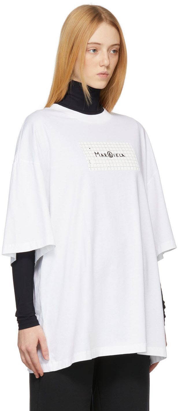 MM6 Maison Margiela White Oversized Grid Logo T-Shirt MM6 Maison Margiela