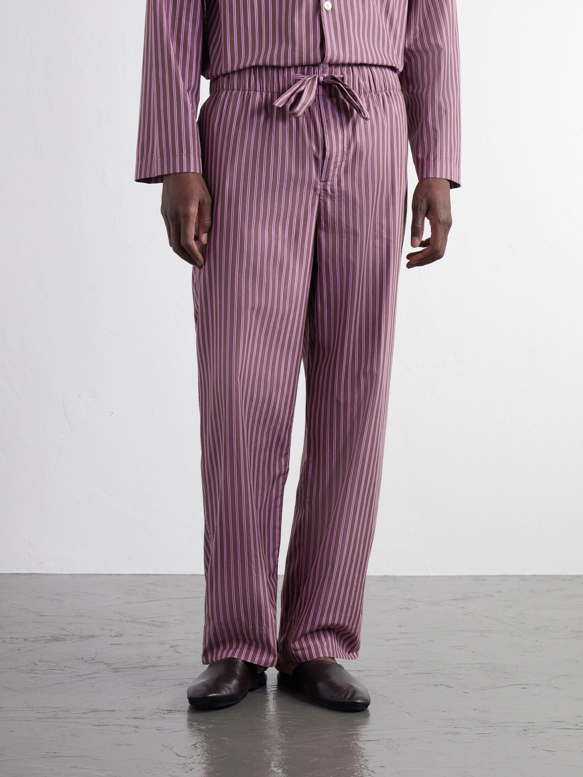 TEKLA - Drawstring Striped Organic Cotton-Poplin Pyjama Trousers - Pink