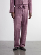 TEKLA - Drawstring Striped Organic Cotton-Poplin Pyjama Trousers - Pink