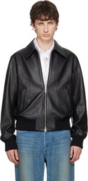 AMI Paris Black Zipped Lamb Leather Jacket