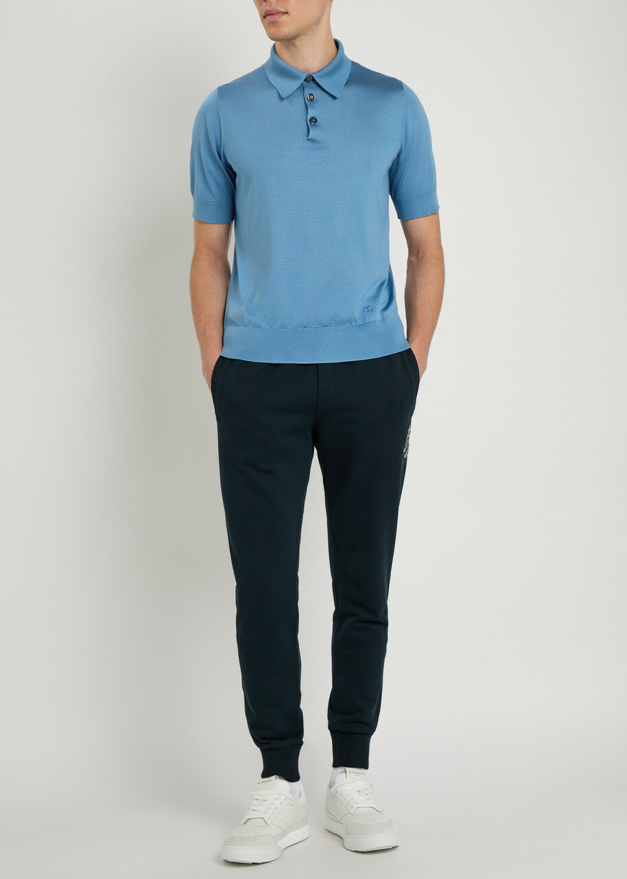 Dolce & Gabbana Logo-embroidered Silk Polo Shirt Blue