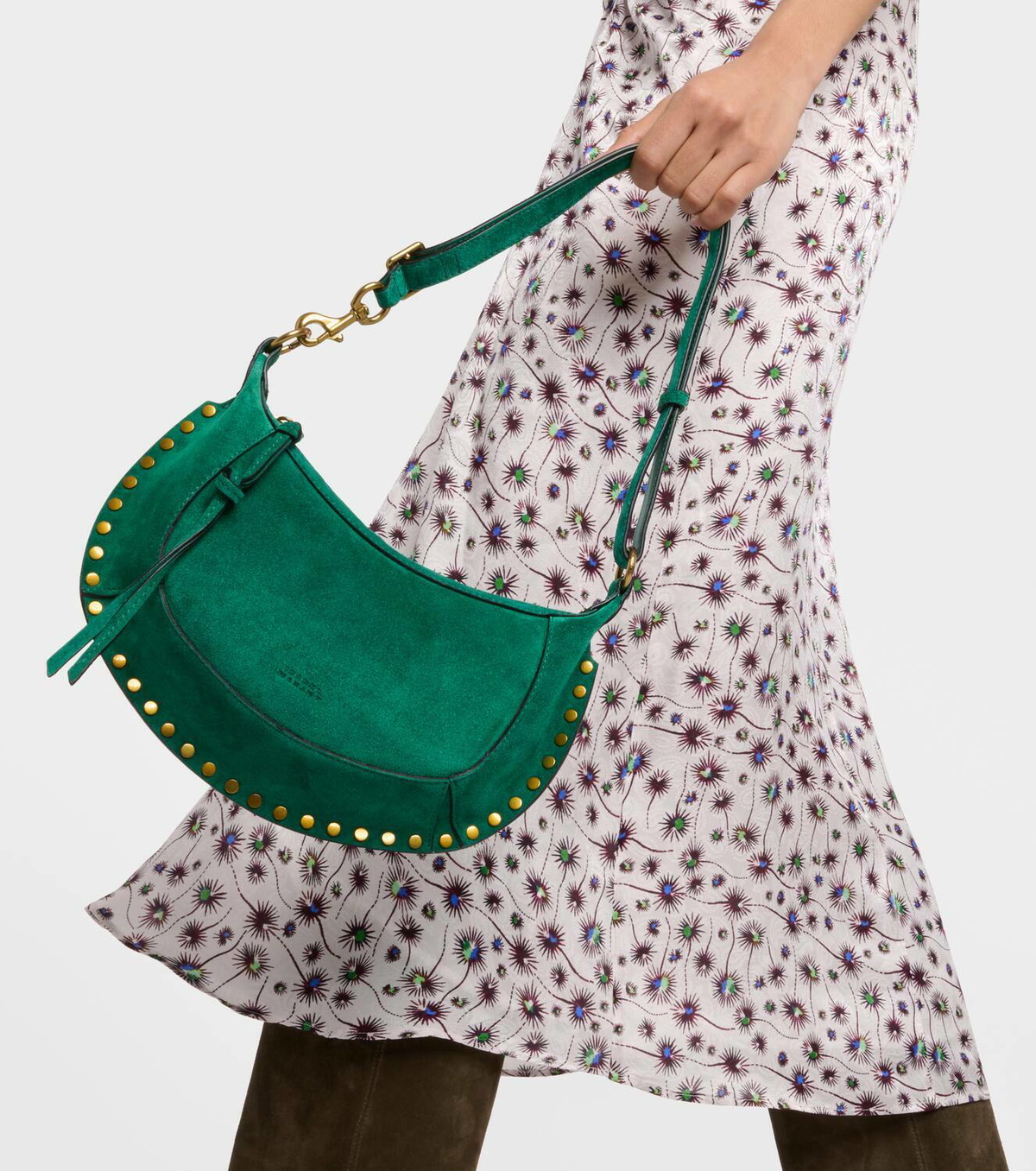 ショルダーバッグ・ポシェット Isabel Marant Olive Green Suede Oskan Shoulder Bag ISABEL MARANT Oskan Soft Zipped fringed studded suede