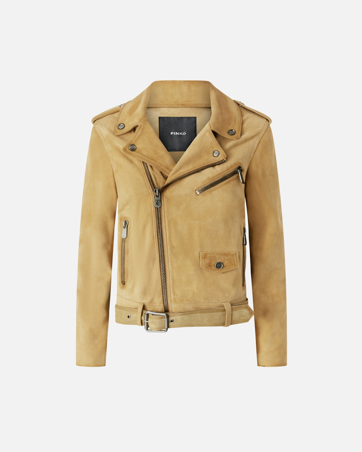 Pinko Suede Biker Jacket With Old Effect Antelope Yellow