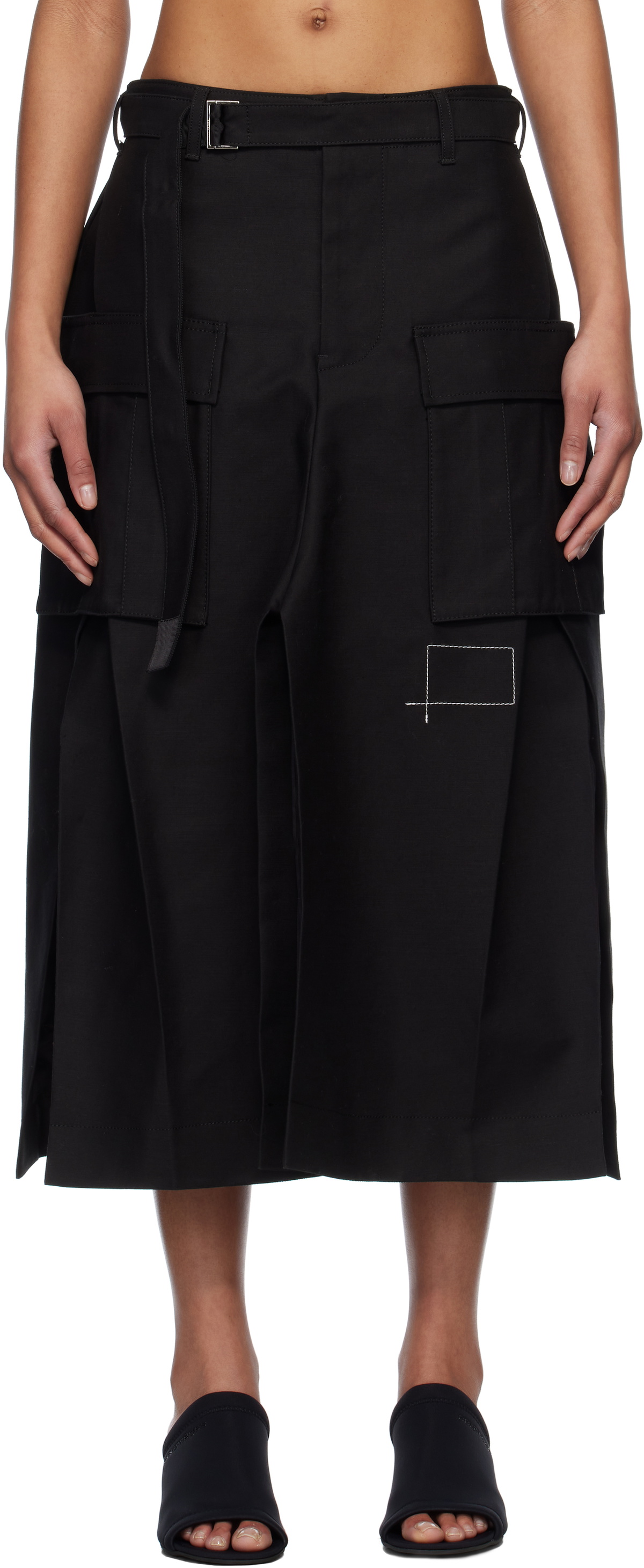 sacai Black WTAPS Edition Cotton Back Satin Midi Skirt Sacai