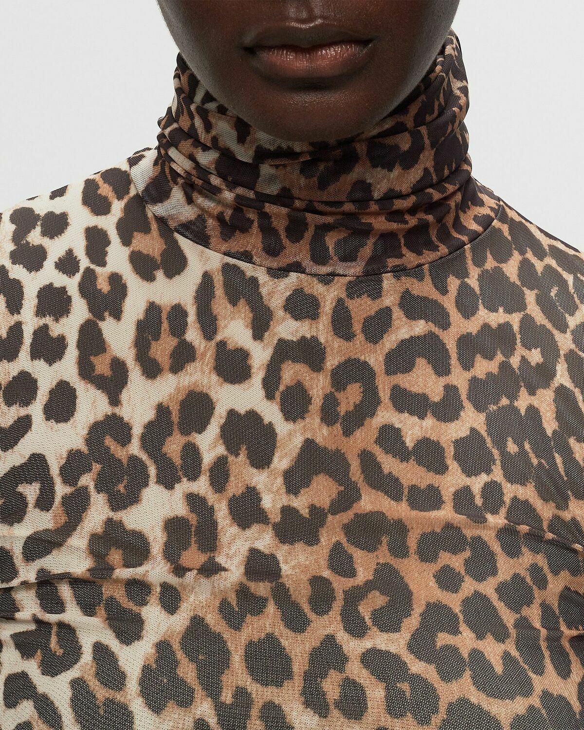 Ganni Printed Mesh Long Sleeve Rollneck Multi Longsleeves GANNI