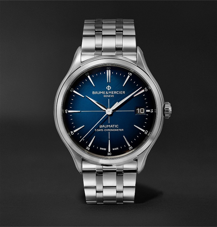 Photo: Baume & Mercier - Clifton Baumatic 10468 Automatic Chronometer 40mm Stainless Steel Watch, Ref. No. M0A10468 - Blue