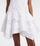 Self-Portrait Embroidered linen and cotton poplin minidress