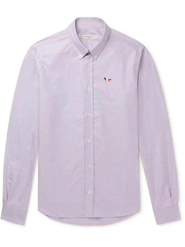 Photo: Maison Kitsuné - Button-Down Collar Logo-Appliquéd Cotton Oxford Shirt - Purple