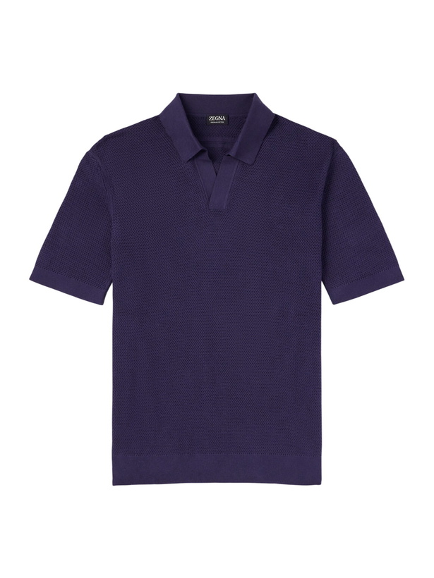 Photo: Zegna - Slim-Fit Cotton-Piqué Polo Shirt - Blue