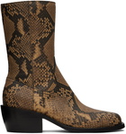 Dries Van Noten Tan Snake-Embossed Boots