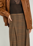 Saint Laurent Houndstooth Inverted-pleat Wool Midi Skirt Brown