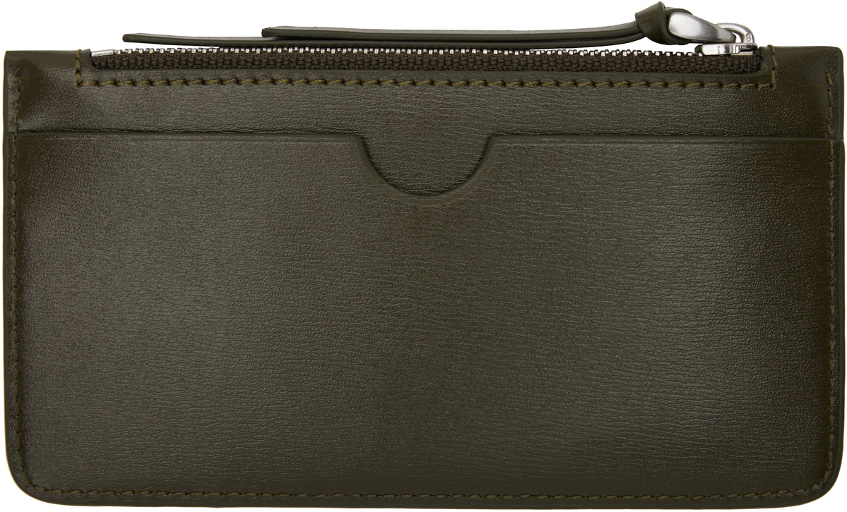 AMI Paris Khaki Leather Zipped Card Holder