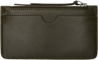 AMI Paris Khaki Leather Zipped Card Holder