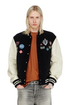 Diesel Wool and leather bomber jacket with patches - Leather jackets Mens in Multicolor