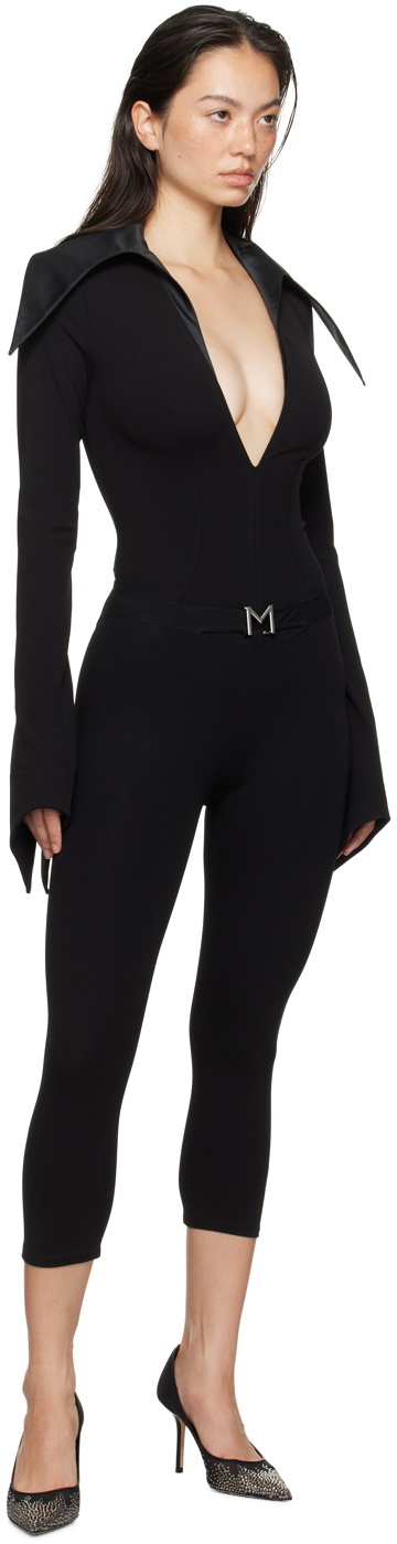 Mugler Black Spiky Satin Collar Bodysuit Mugler
